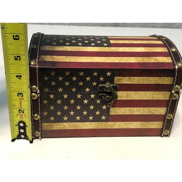 American Flag Rustic Wooden Chest Latch Storage Box - Picture 9 of 9